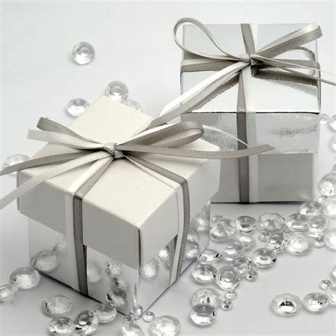 10 Silver And White Glossy Two Tone Favour Boxes X Square Favour Boxes
