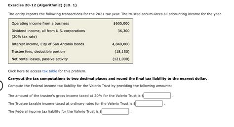 Solved Exercise 20-12 (Algorithmic) (LO. 1) The entity | Chegg.com