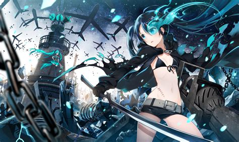 Hatsune Miku And Black Rock Shooter Vocaloid And 2 More Drawn By