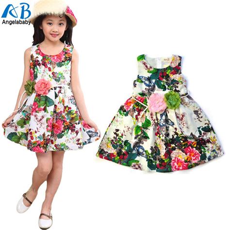 Summer Girl Dress Girl Printing Dress Hemp Dress Girls Floral Dress