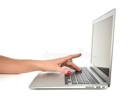 Hands Typing On Keyboard Computer Laptop With Blank White Space Stock