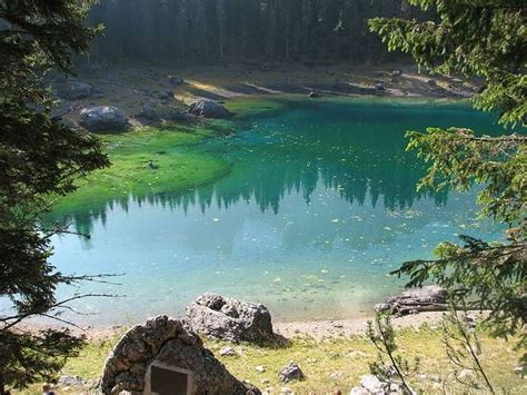 The Karersee Is A Lake In The Dolomites In South Tyrol Italy
