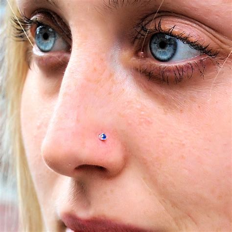 Dainty Sapphire Lab Created Nose Stud Set In Sterling Silver 2mm