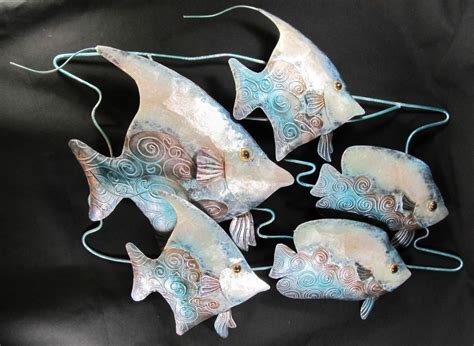 Tropical Fish School Capiz Finish Hand Made Metal Wall Art Home Decor