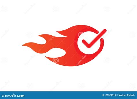 Chek Ok Yes Icon Approved Red Mark Icon With Fire On White
