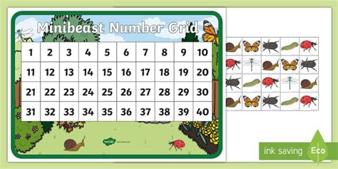 Minibeast Themed 1 To 40 Number Grid Teacher Made Twinkl