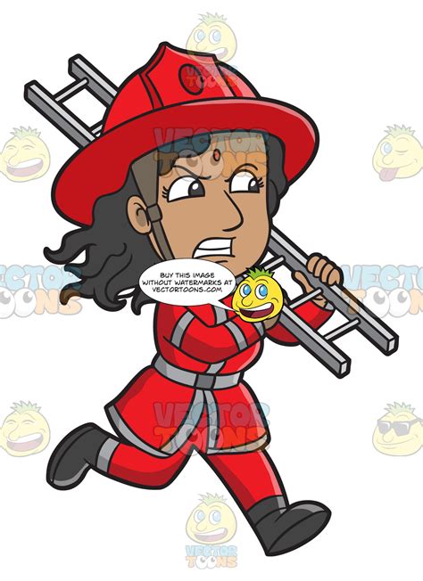 A Female Firefighter Running With A Ladder Clipart