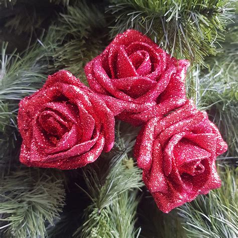 Three Cottage Roses Red Glitter Christmas Garlands And Wreaths