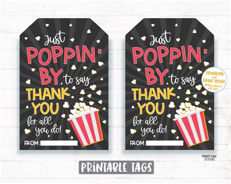 Popcorn Thank You Tag Popping By Tag Teacher Staff Employee Apprecia