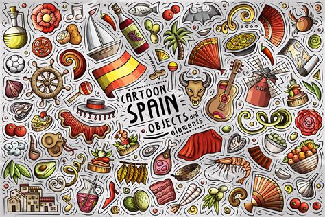 Spain Clipart Cartoon Doodle Spanish Culture Set Funny Clip Etsy