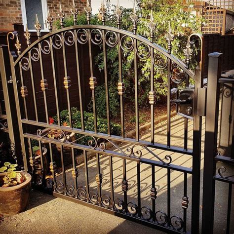 Scroll And Bar Decorated Entrance Single Wrought Iron Gate Custom Ironwork