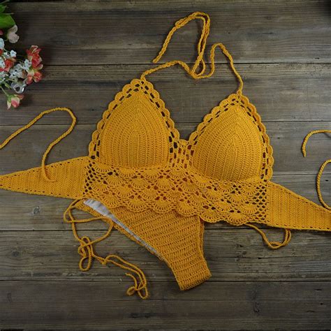 2019 Women Sexy Crochet By Hand Swimsuit Crochet Bikini Hollow Crochet Swimwear Custom Colors