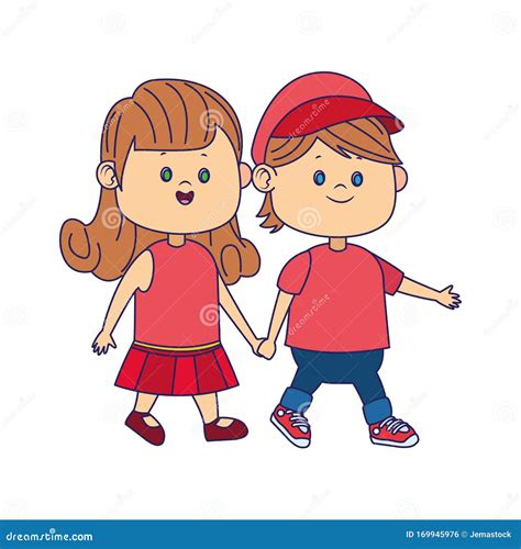 Cartoon Happy Boy Walking With Cute Girl Stock Vector Illustration Of