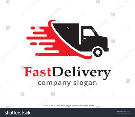 Fast Delivery Truck Logo Design With Red Black And White Colors On The
