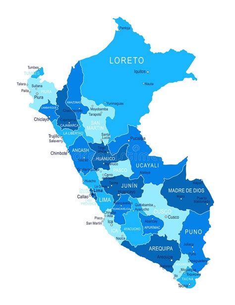 Mapa De Perú Regiones De Ciudades Vector Stock De Ilustración