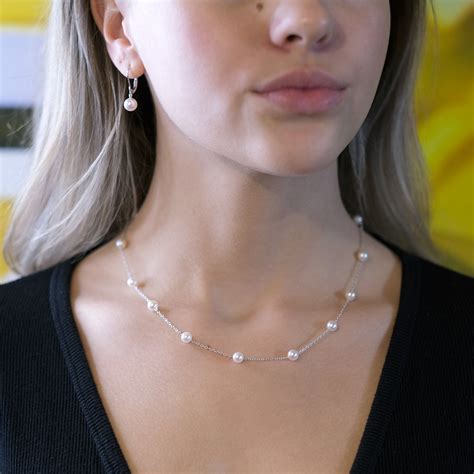 Mikimoto Akoya Pearl Station Necklace Kt White Gold La Mine D Or