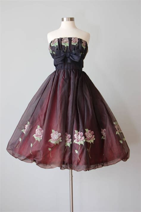 1950s Party Dress Vintage 50s Dress Aubergine Black Etsy