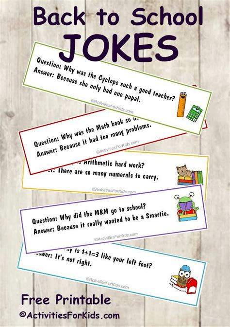 Printable Back To School Jokes For Kids Bookmark Format