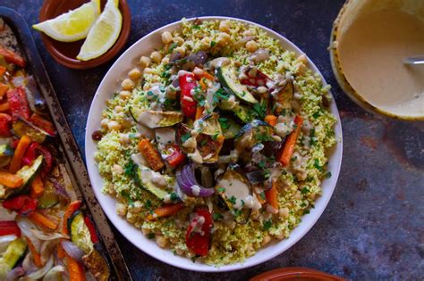 Moroccan Couscous With Roasted Veg And Tahini Dressing