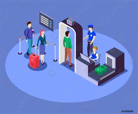 Airport Security Checkpoint Isometric Color Vector Illustration Airline