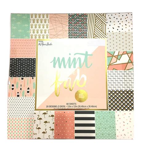 Mint To Be Fab 12x12 Gold Foiled Embossed Scrapbooking Paper Pad 60