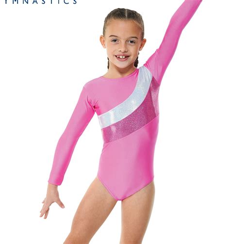 Lipstick Pink And Silver Long Sleeve Gymnastic Leotard Dancewear