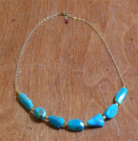 Sleeping Beauty Turquoise Necklace With 18k Gold Beads 14k Etsy