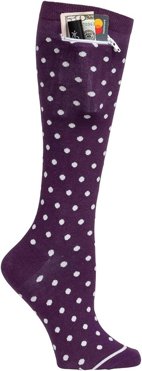 Pocket Socks Womens Fashion Knee High Purple With White Polka Dots With