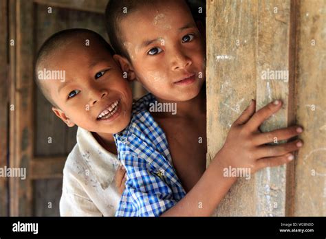 Myanmar Burma Rakhine State Mrauk U Portrait Of Local Children At