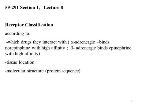 Section 1 Lecture 8 Receptor Classification According To Which Drugs