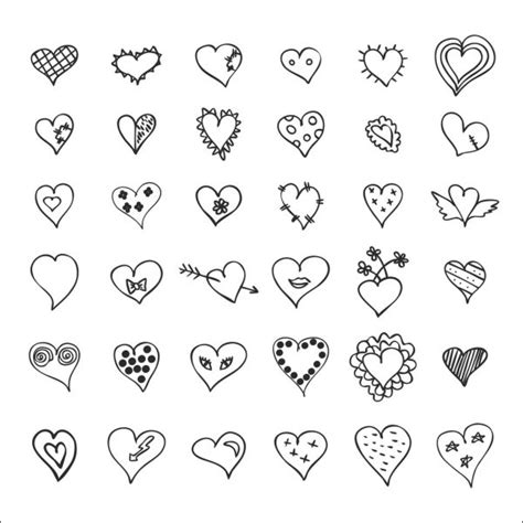 Heart Icon Design Set Hand Drawn Line Art Style Valentines Stock Vector