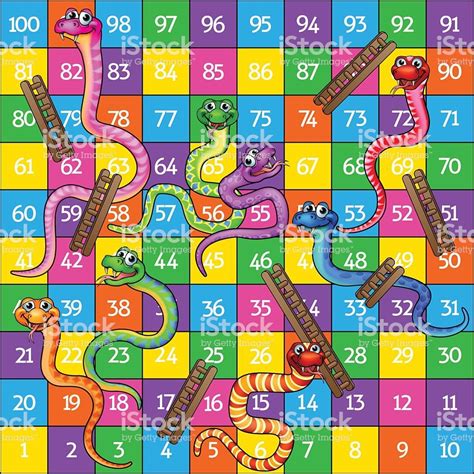 Snakes And Ladders Board Game Cartoon Illustration Serpientes Y