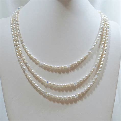 White Rice Freshwater Pearl 3 Strand Necklace By Tbyrddesigns