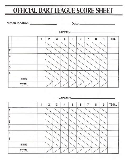 Printable Dart Score Sheets Free Printable Calendar