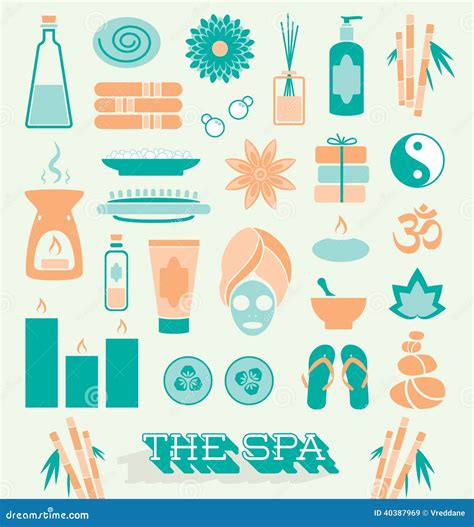 Vector Set Day At The Spa Icons And Symbols Stock Vector Illustration Of Relaxation Herbal