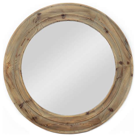 Decorative 34 Round Mirror With Wood Circle Frame Rustic Wall Decor