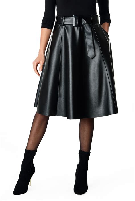 Shop Faux Leather Belted A Line Skirt Eshakti