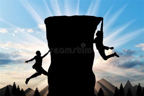 Climbing Two Climbers On A Mountain Top Stock Photo Image Of