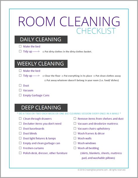 How to make your bedroom sparkling clean in no time. Room Cleaning Checklist (for tweens & teens ...