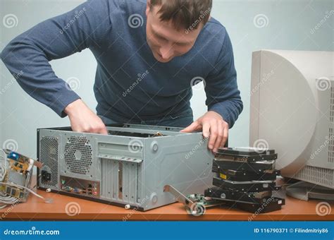 Computer Technician Specialist. PC Repairman. Stock Image - Image of