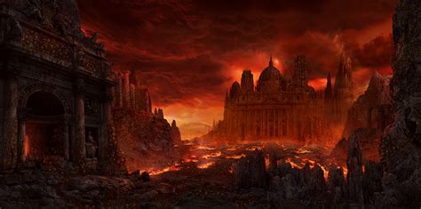 Image 1400x696 13415 Hell 2d Horror Hell Fantasy Architecture Lava