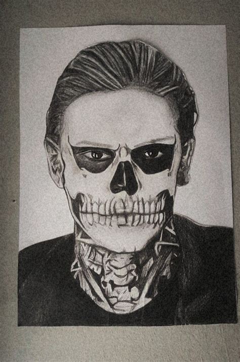 A Pencil Drawing Of A Man With Makeup And Skeleton Face Paint On It S Face