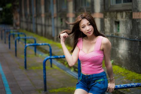 Asian Brunette Depth Of Field Girl Long Hair Model Smile Woman