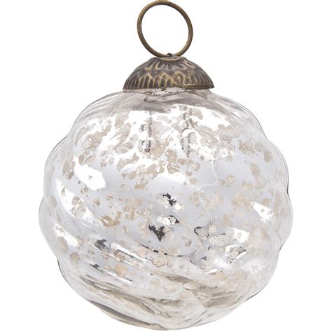 3 Inch Silver Solene Mercury Glass Swirled Ball Ornament Christmas