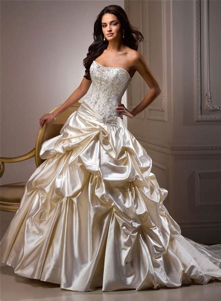 Ball Gown Sweetheart Champagne Colored Satin Embroidery Beaded Wedding