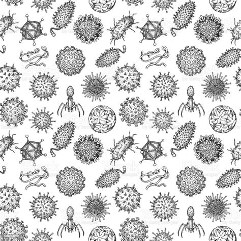 Viruses Seamless Patten Scientific Hand Drawn Vector Illustration In