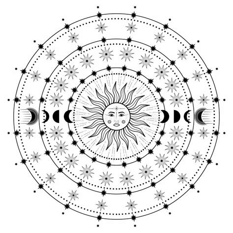Hand Drawn Circle Of Sun Moon Star Constellation Constellation