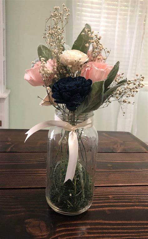 Diy Wood Flower Centerpiece Kit Mason Jar Not Included Etsy Flower