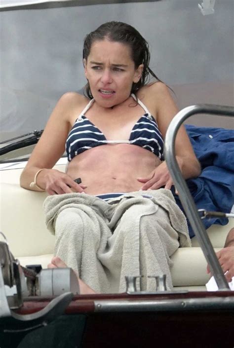 Emilia Clarke In A Striped Bikini On The Boat In Positano Italy Celebsla Com
