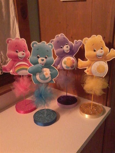 Set Of 4 Care Bear Themed Birthday Party Centerpieces Care Bear Birthday Bear Birthday Party